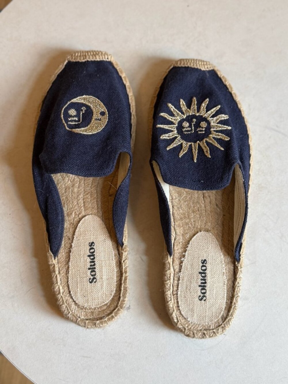 Soludos Navy Celestial Sun Moon Espadrille Mules Size 8